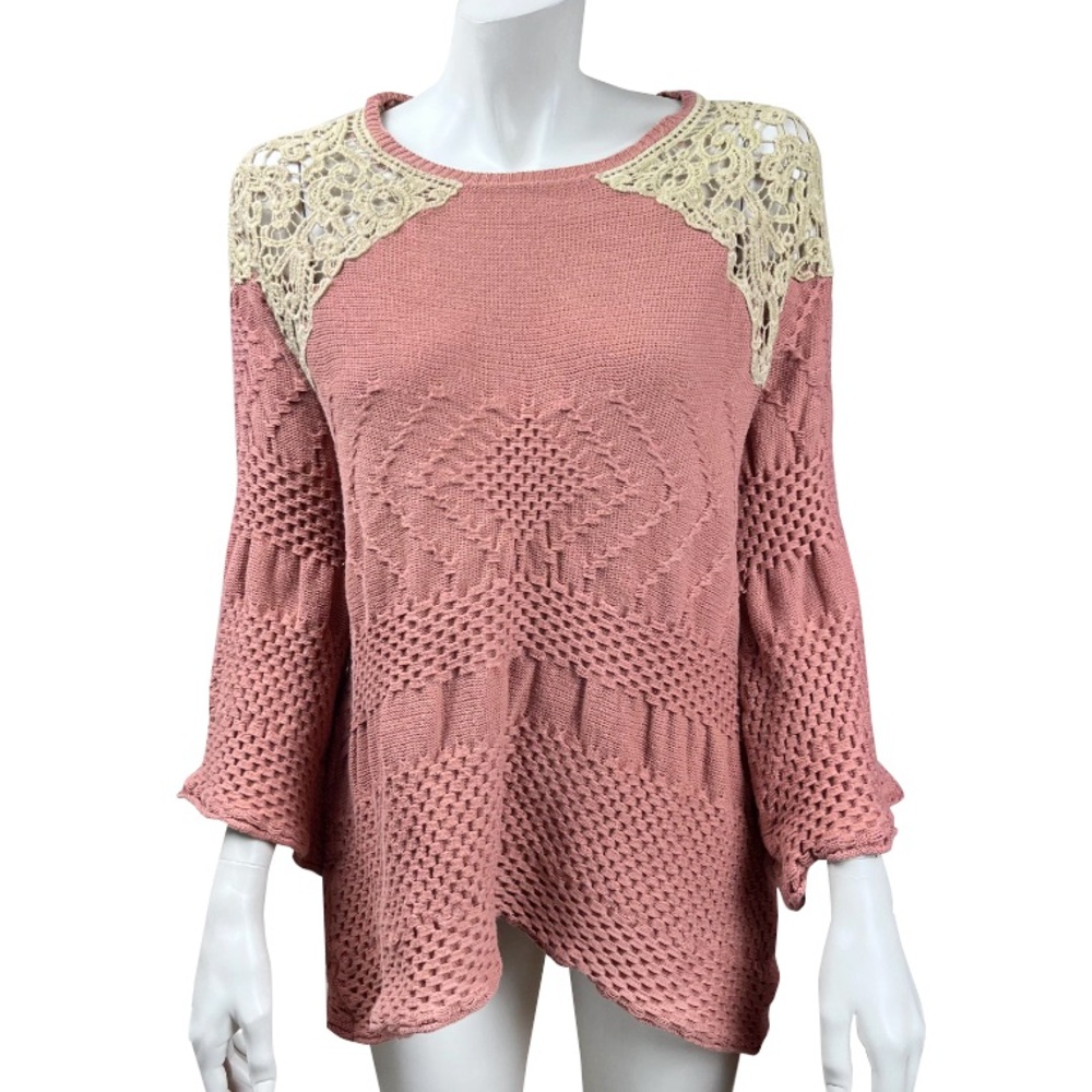 Easel Salmon and‎ Tan Tunic Knit Sweater